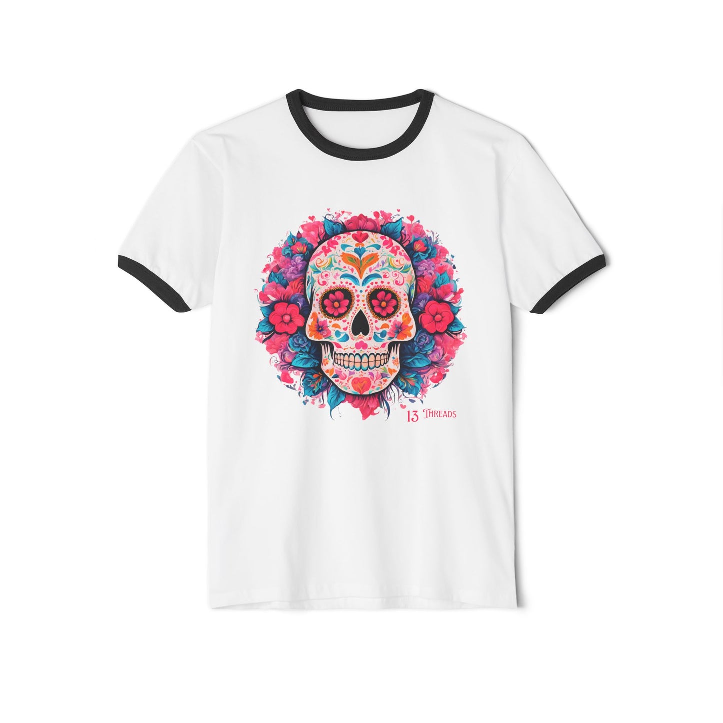 Hearts and Flowers Sugar Skull Ringer Tee