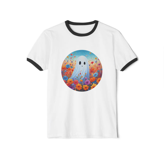 Ghost In A Field Of Flowers Ringer T-Shirt