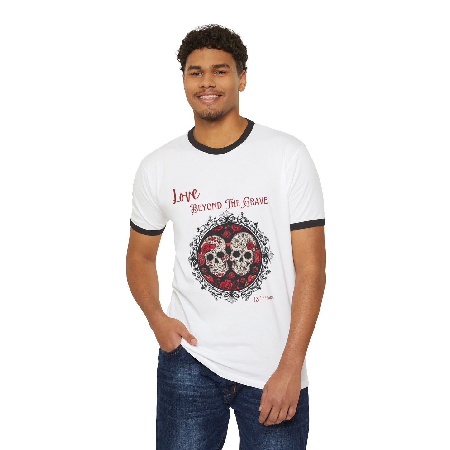 Red and black sugar skull Valentine's Day t-shirt for him