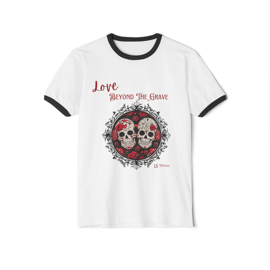 Valentine's Day shirt, sugar skull design, red and black, gothic style