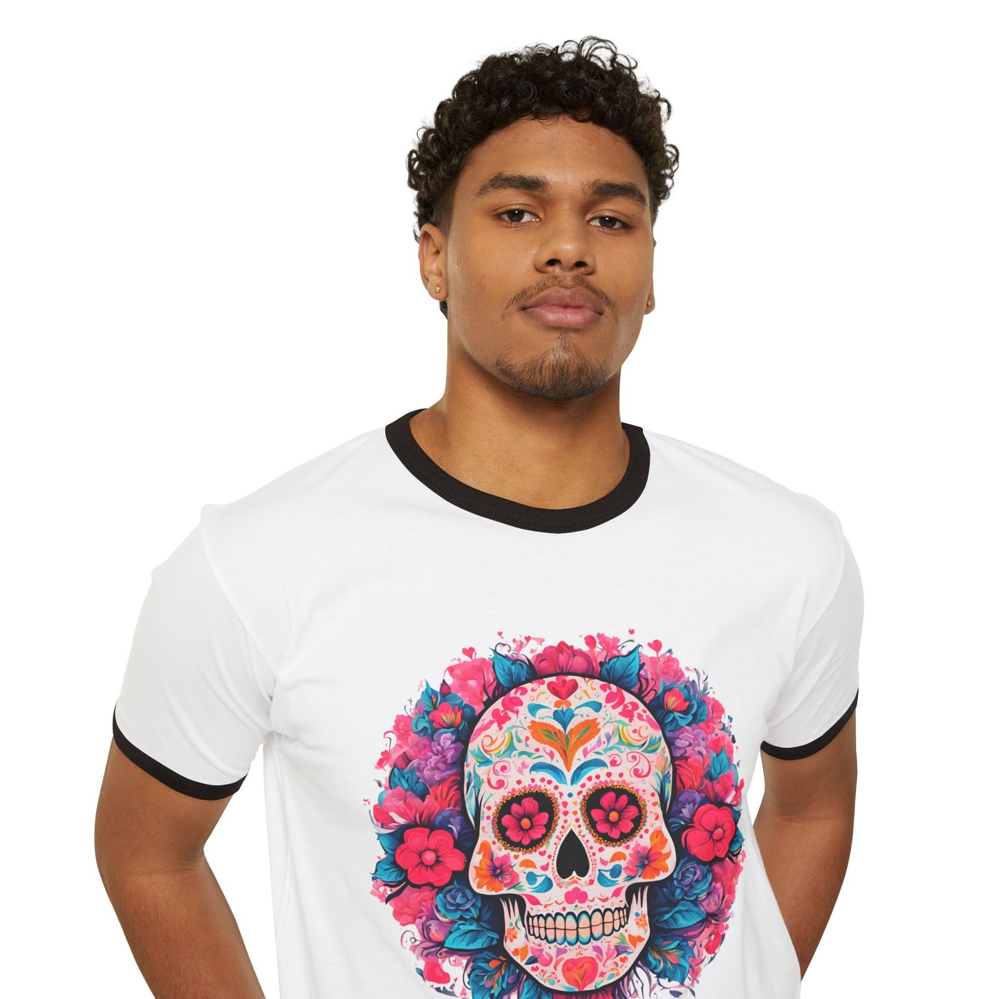 Hearts and Flowers Sugar Skull Ringer Tee