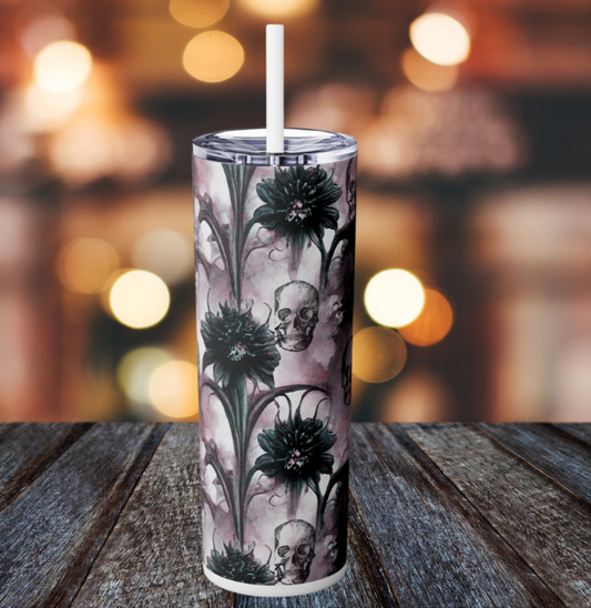 Skull and Thistle Skinny Tumbler with Straw, 20oz