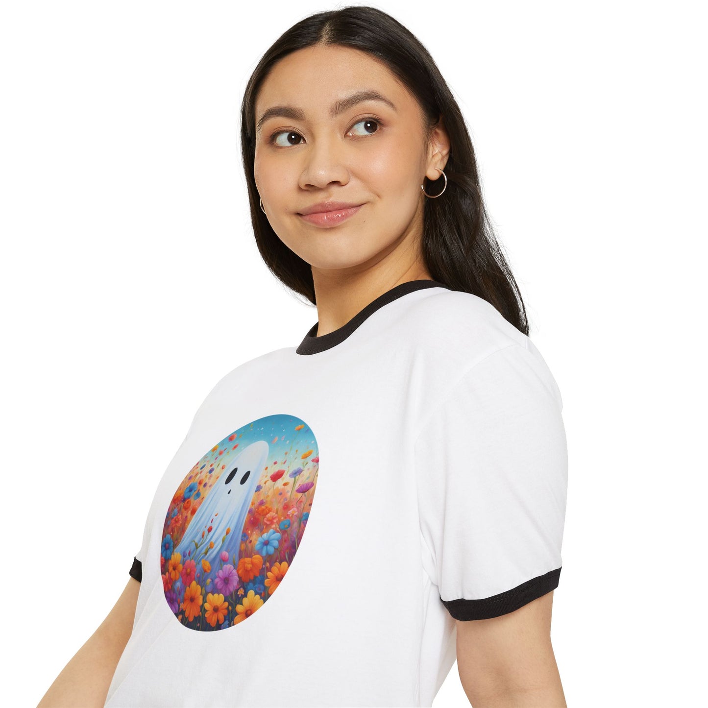Ghost In A Field Of Flowers Ringer T-Shirt